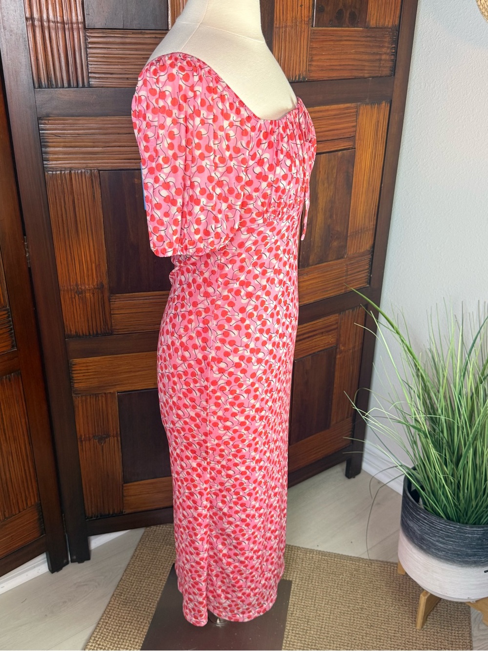 Cupshe NWT Cherry Print Mesh Midi Dress Small Pink Square Neck Coquette Y2K - Picture 4 of 15